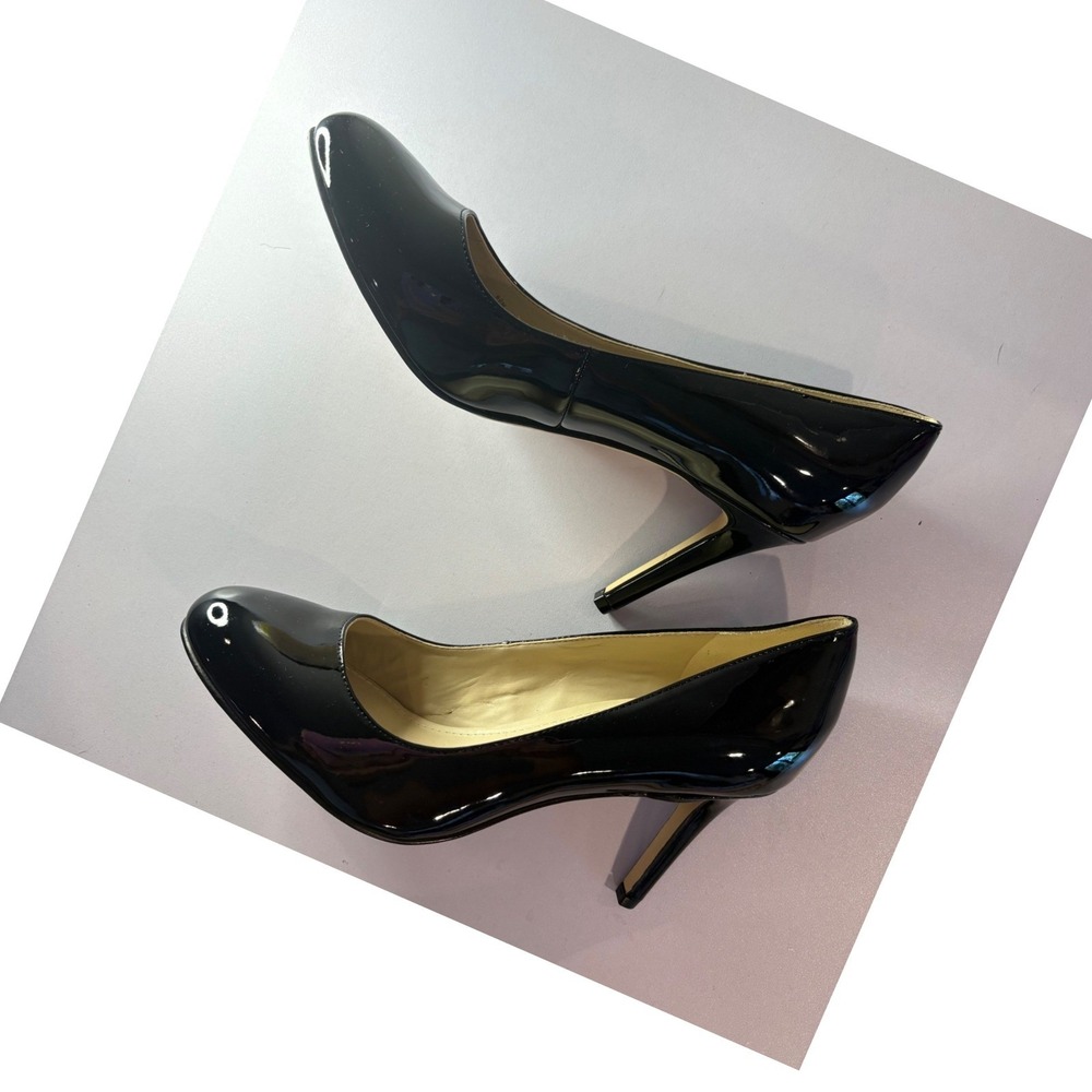 Marc Fisher Minimalist Black Patent Leather Almond Toe Pumps Heels 8.5M Corpcore